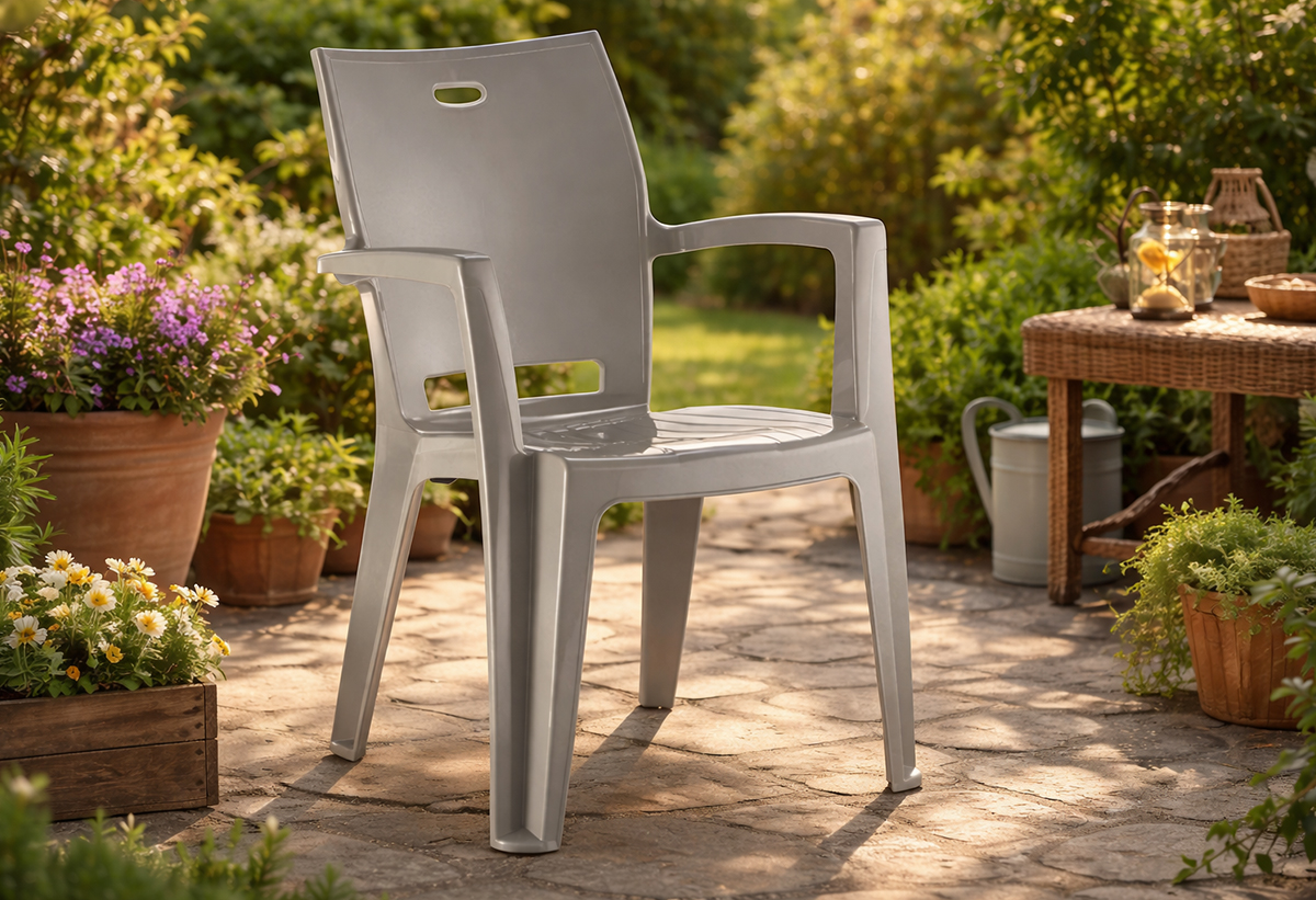 Απεικονίζεται μη πολυθρόνα σε κήπο.